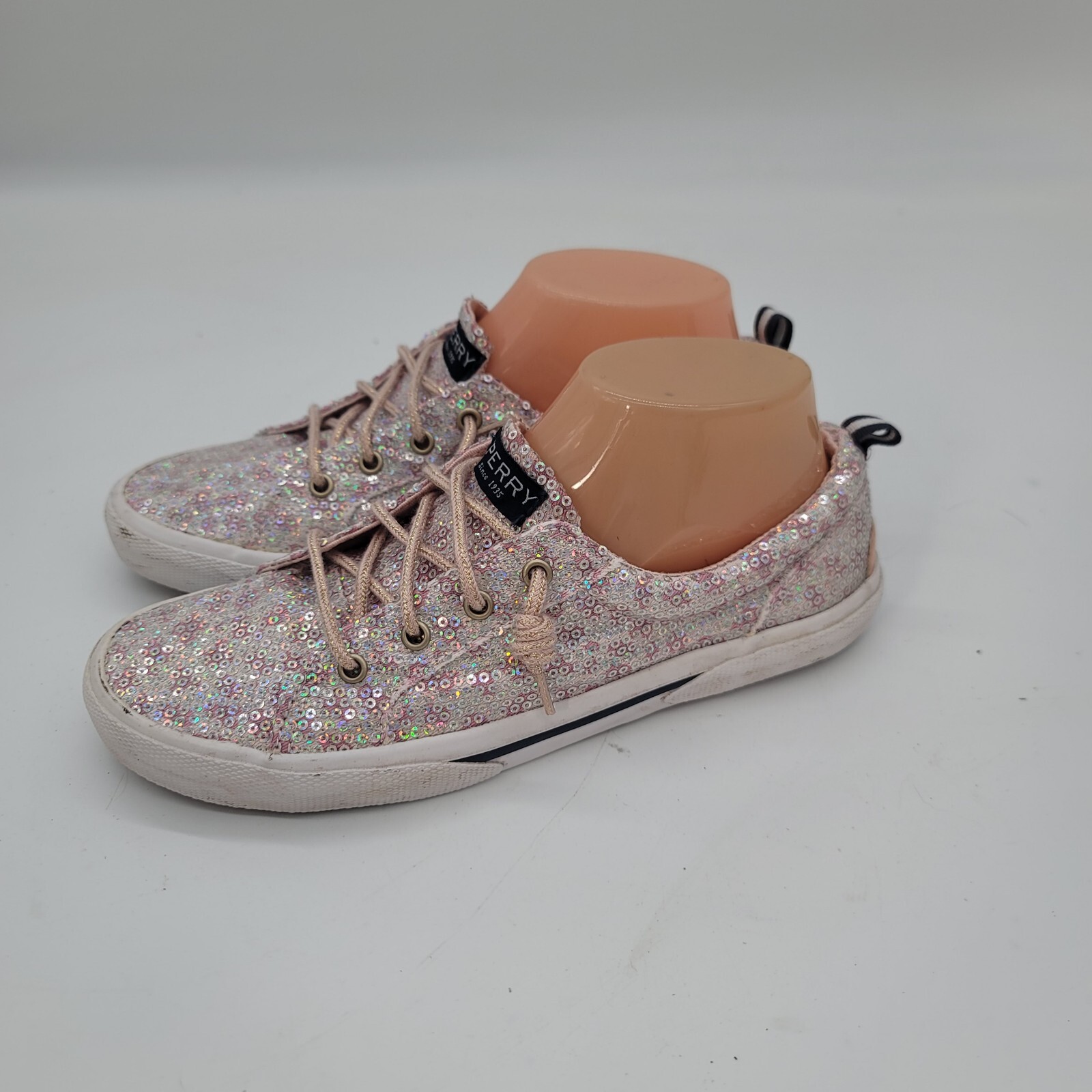 Sperry Pier Wave Leopard Blush Pink Sequin Shoes Women's Size 5.5