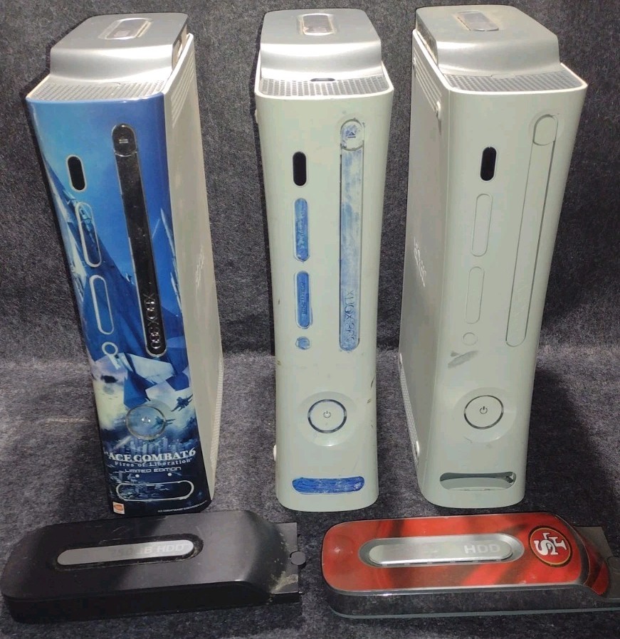 Xbox 360 Lot of  3  Consoles Untested For-Parts SOLD AS IS Comes Hards Drives