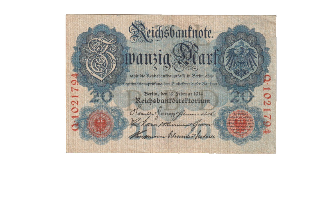 GERMANY 1914 20 MARK BANKNOTE P46b VERY FINE CONDITION