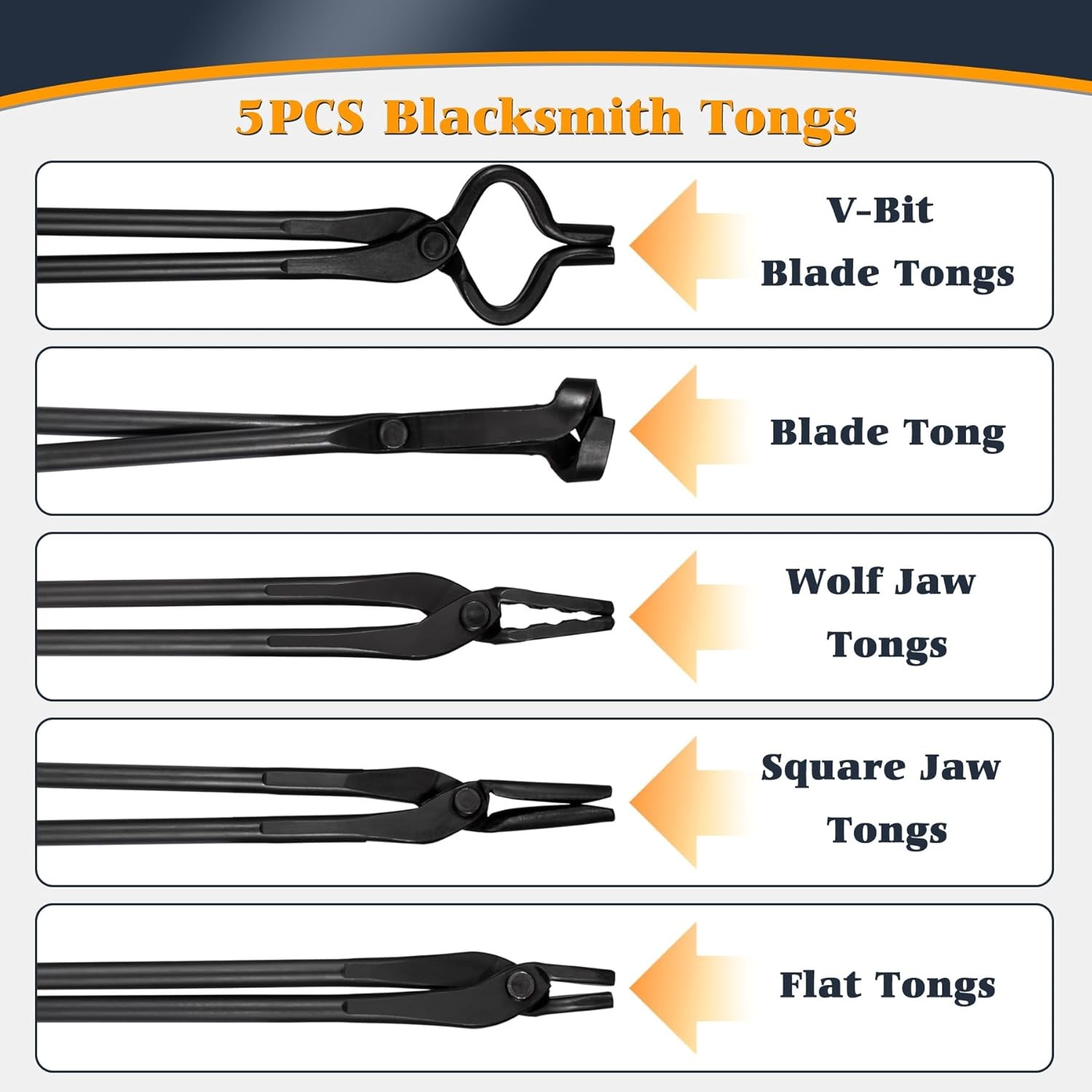 Knife Making Blacksmith Tongs Bladesmith Hand Tool Set Anvil Vise Forge Flat 5PC