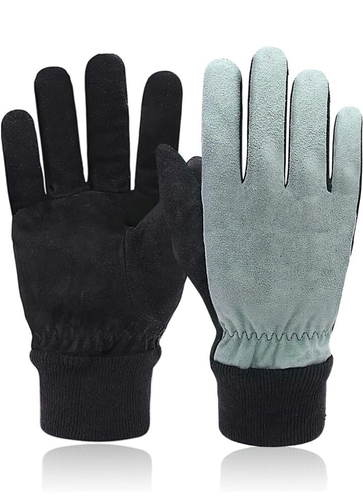 HANDLANDY Winter/Cold Weather Work Gloves Cowhide Leather  Gray Size Large