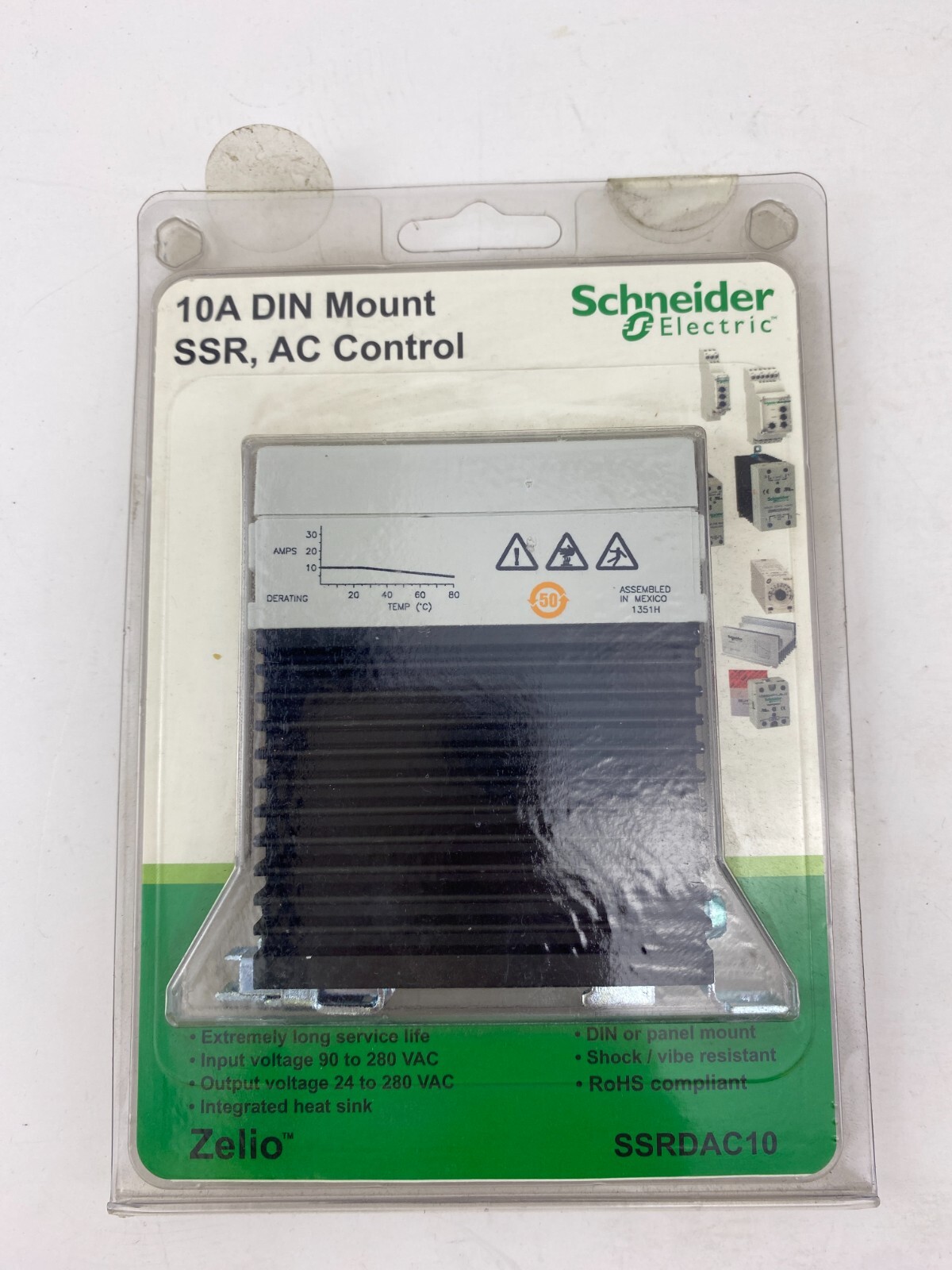 Schneider SSRDAC10 Solid State Relay 10A DIN rail Input 90-28VACOutput 24 280VAC