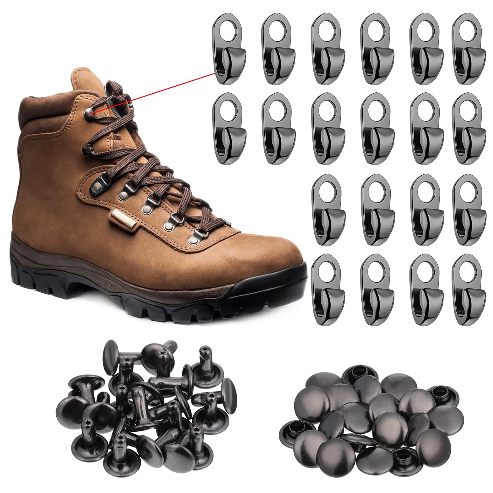 Zelphvt Metal Boot Lace Hooks, 20 Sets Boot Hook Eyelets Metal Outdoor Lace B...
