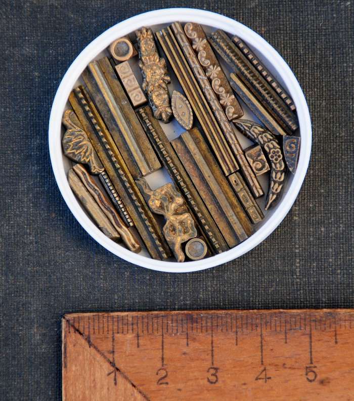 Lot of brass ornaments lines bookbinding gilding bookbinder leather Art Nouveau/