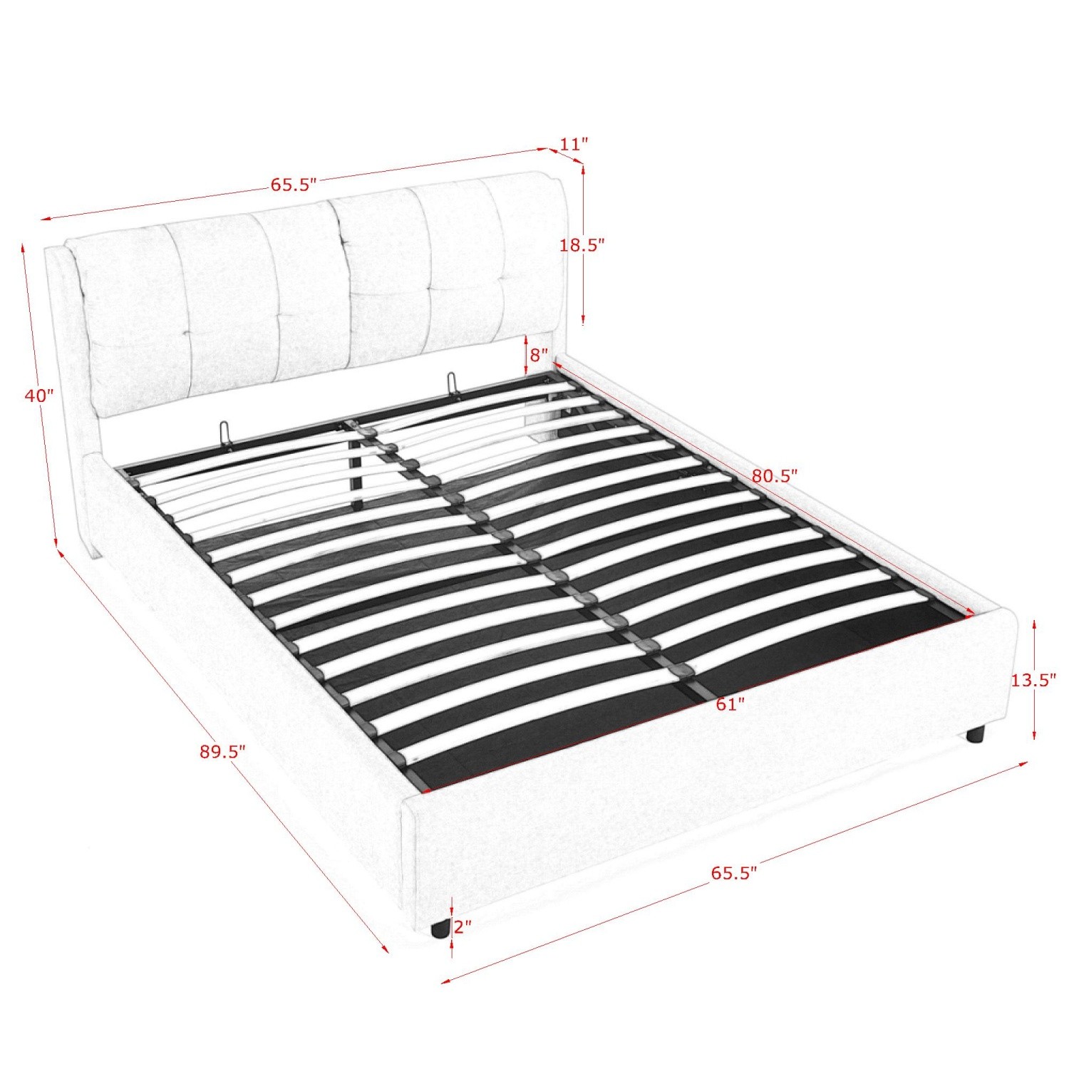 Queen/King Size Upholstered Platform Bed Frame w/ Hydraulic Storage System Black