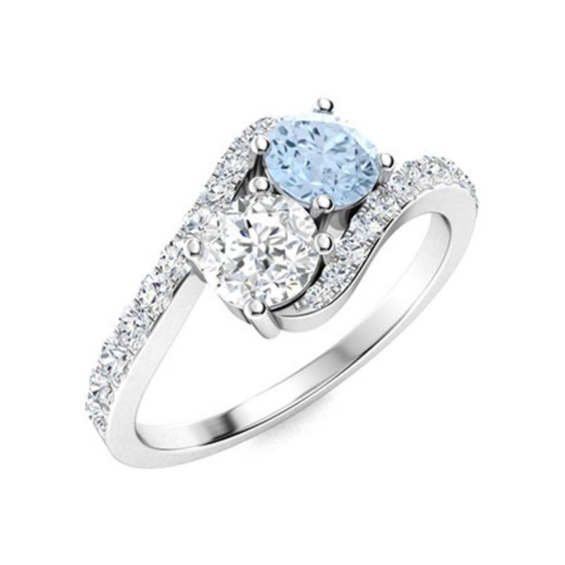 Round  Aquamarine Ring 925 Sterling Silver Solitaire With Accents Women Ring