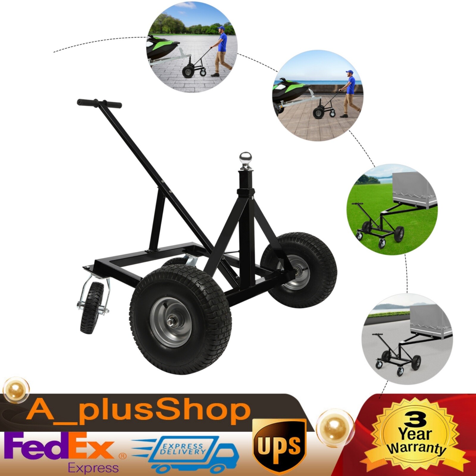 1500lbs Adjustable Dolly Trailer Dolly Trailer Mover Floor Standing w/ 4 Casters