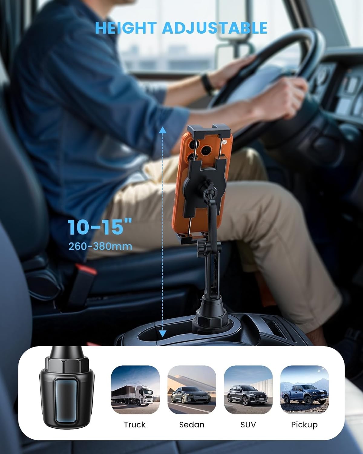 `Lamicall Car Cup Tablet Holder - [15 Height Adjustable][ Fast Setup] Cup Holde
