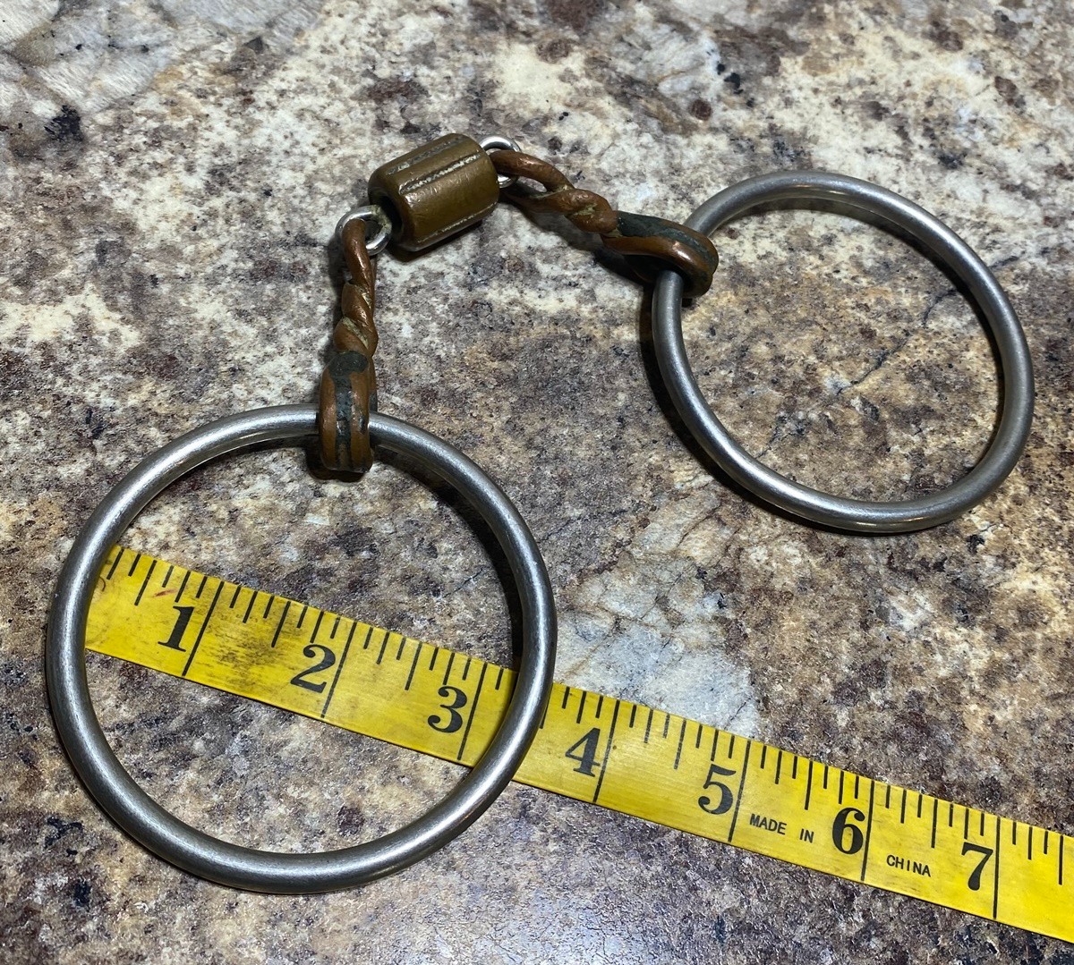 HORSE BIT - Center Roll 3pc Loose Ring Snaffle - copper twist / copper roller
