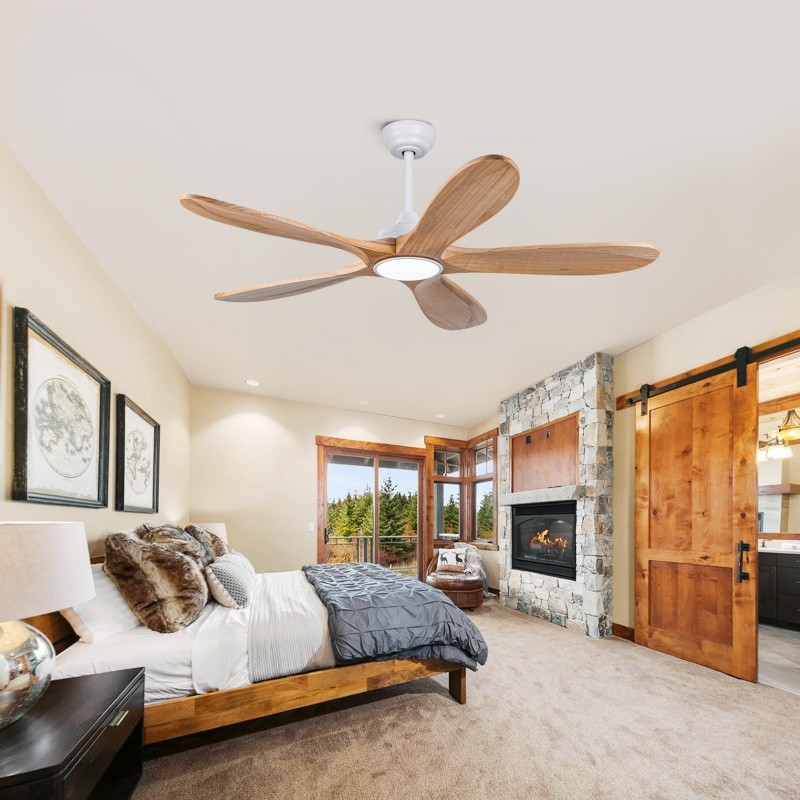 52" Modern Solid Wood Ceiling Fan w/Light 3CCT Noiseless Reversible APP/Remote