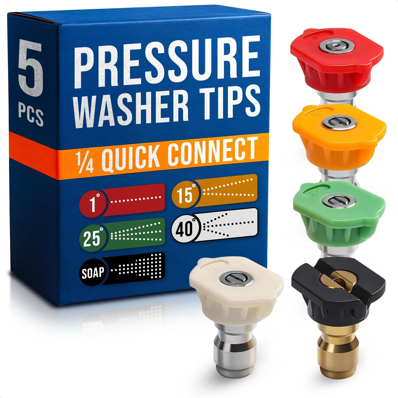 Pressure Washer Nozzle Tips Set of 5 – Pressure Washer Tips Set, Rust-Resi