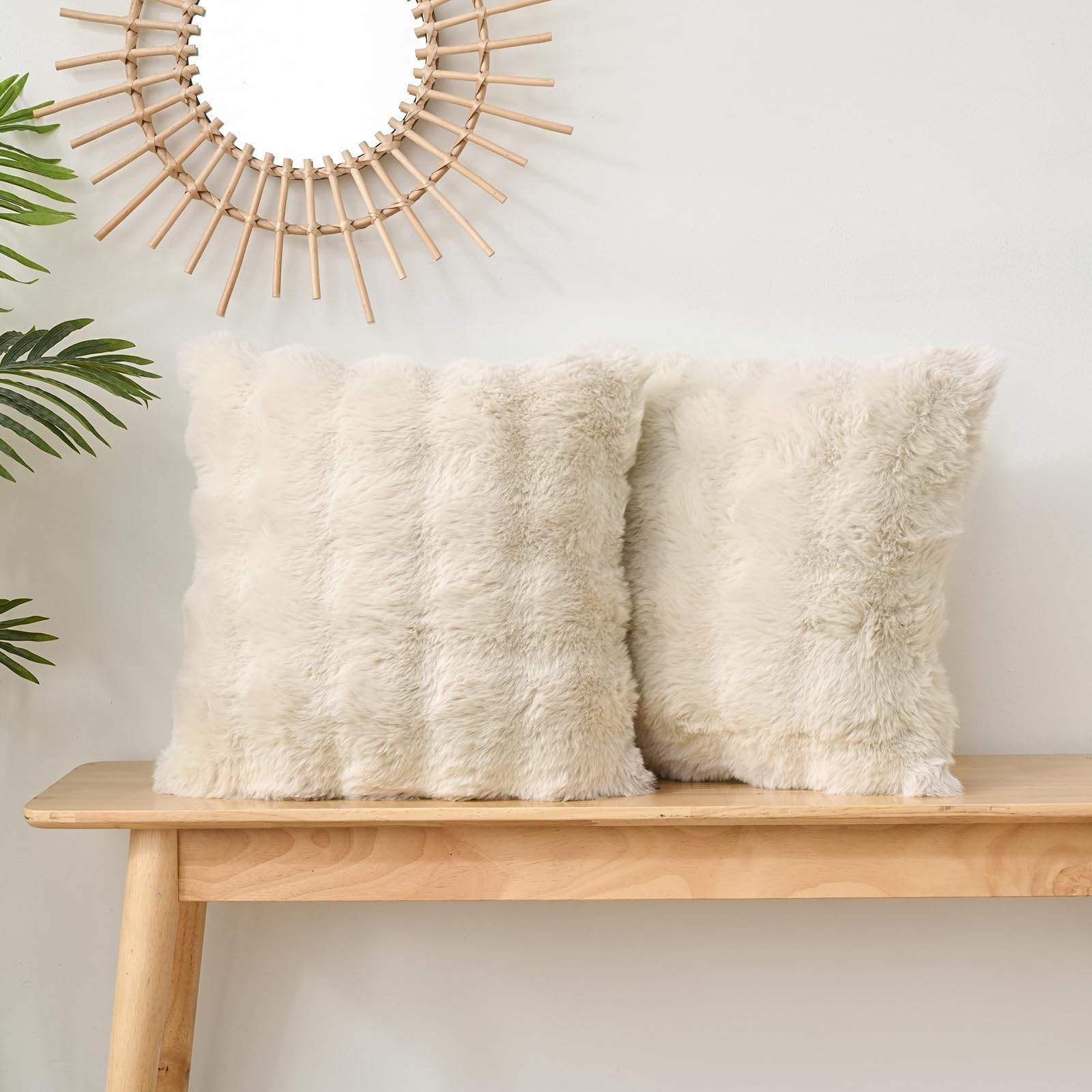 Volcanics Pack of 2 Thick Plush Faux Wool 18" x (Pack 2), Beige