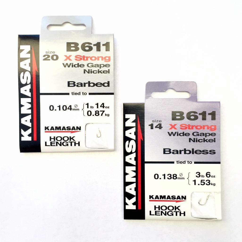 Kamasan Hooks -Nylon B611 Coarse / Carp Fishing Hooks (Barbed-Barbless)