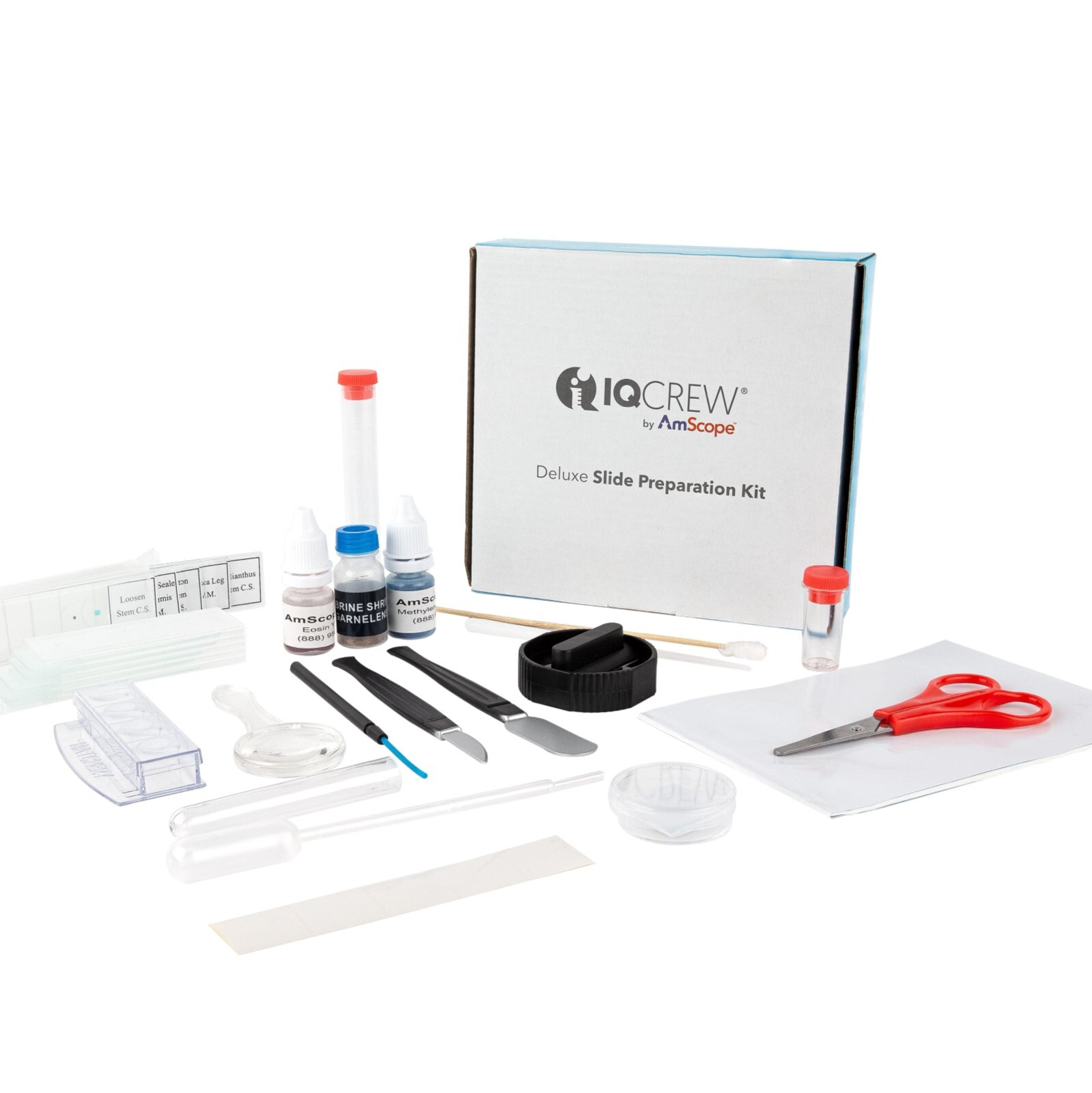 Amscope IQCrew 40-Piece Deluxe Microscope Slide Kit w Stains + Shrimp Hatchery
