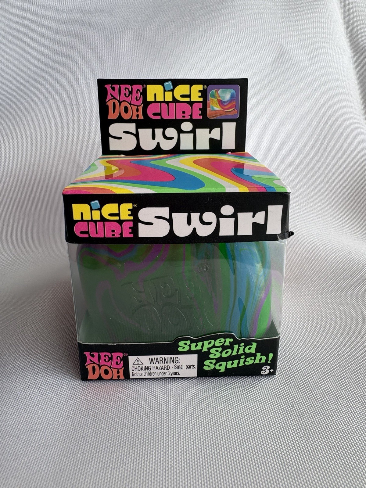 Nee Doh Nice Cube Swirl Super Solid Squish Squeeze Ball Multicolor