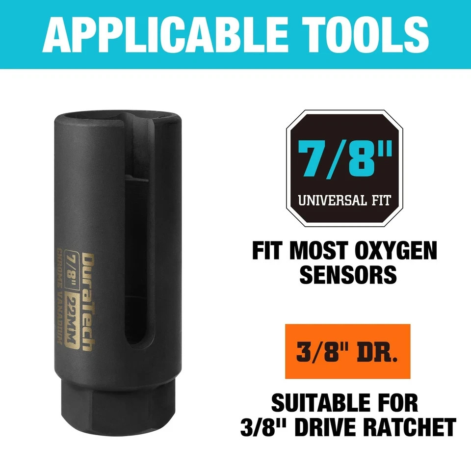 DURATECH O2 Oxygen Sensor Socket 3/8" Drive x 7/8"(22mm), Onesize