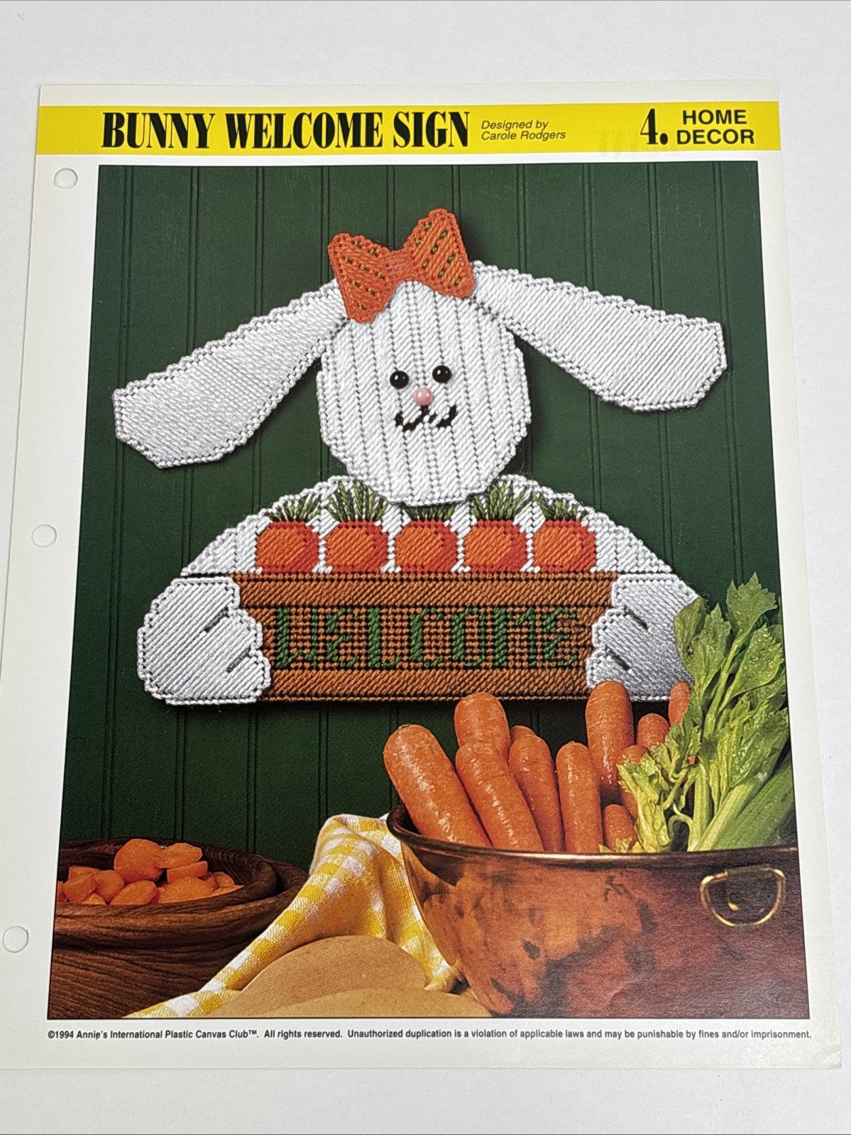 Bunny Welcome Sign Annie's Attic Plastic Canvas Pattern Page