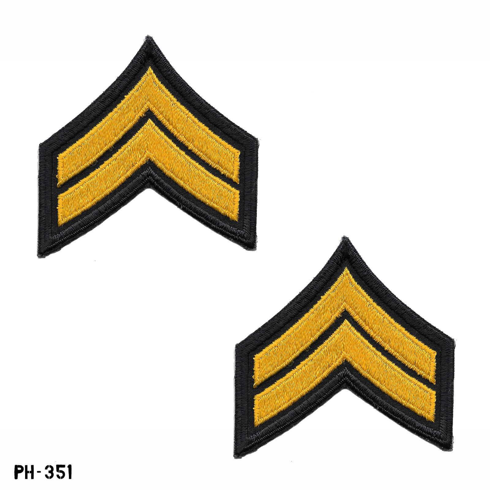 Corporal Chevron Sleeve Rank Patches, Pair ~ Black/Yellow ~ NEW Gemsco USA
