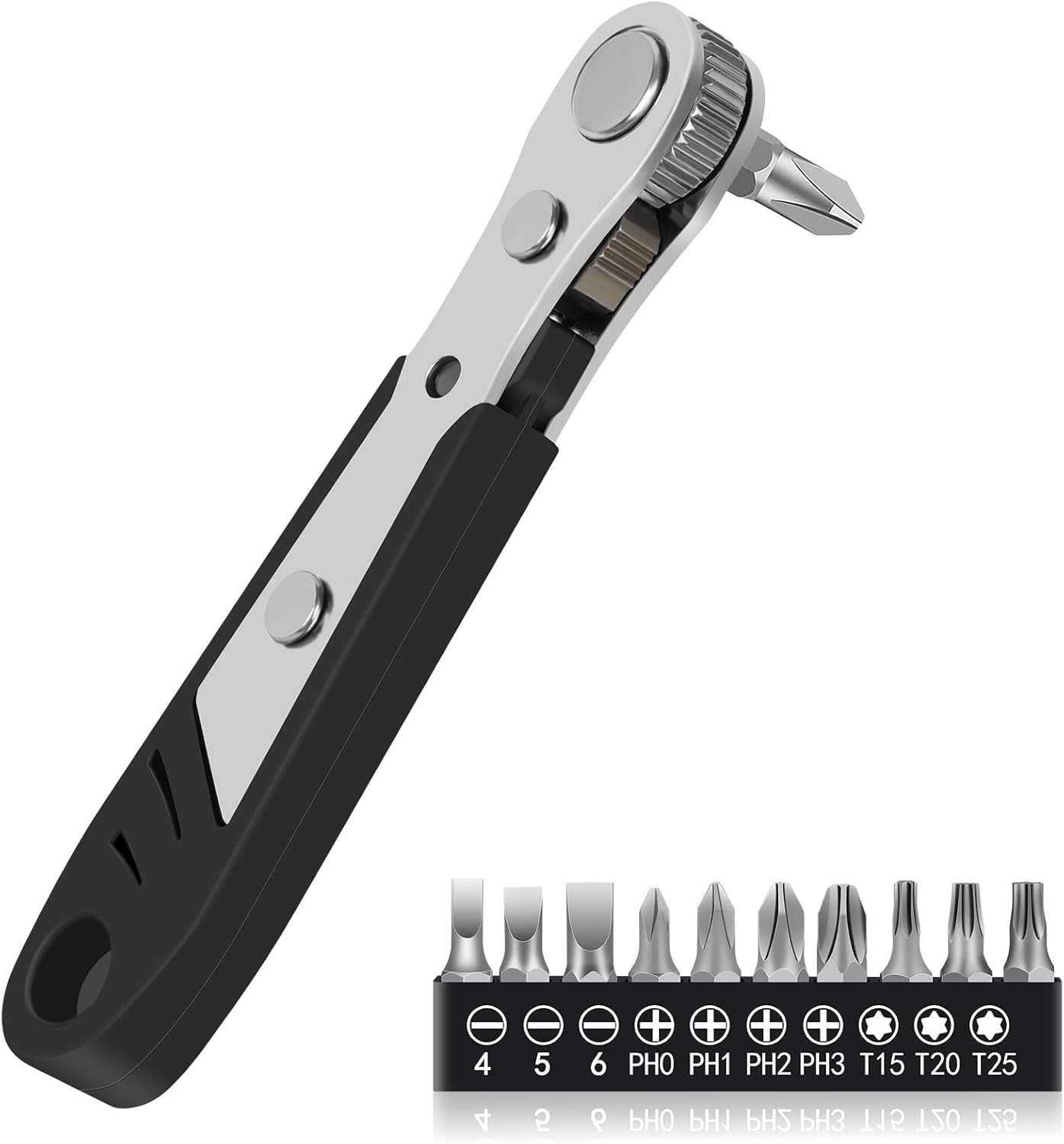 10-In-1 Angled Ratchet Screwdriver Set，90 Degree Right Angle, Black