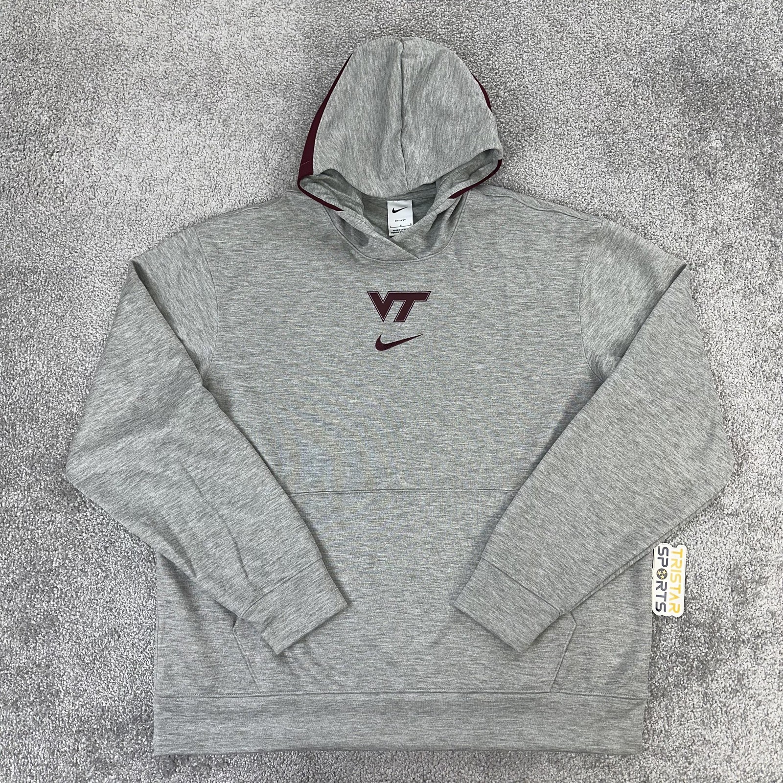 Virginia Tech Hokies Hoodie Mens Large Gray Nike Dri-FIT Pullover Team Issue PE