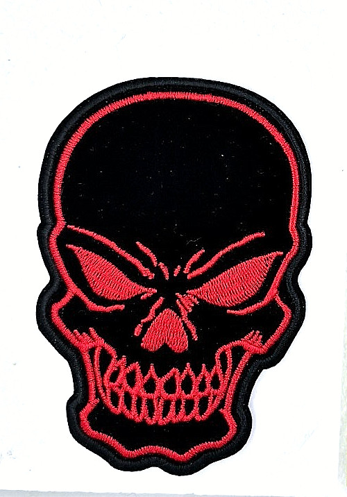 Red & Black Evil Skull Iron On Embroidered Patch 3" X 4 1/4"
