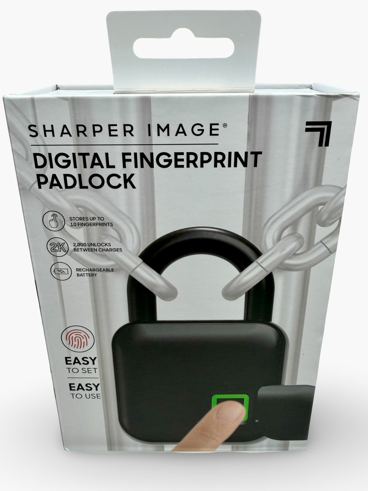 Sharper Image  DIGITAL FINGERPRINT PADLOCK Black Weatherproof Rechargeable