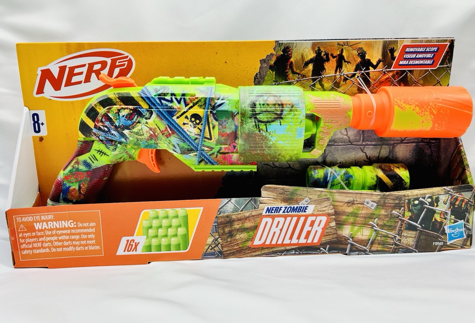 NERF Zombie Driller Dart Blaster, 16 Nerf Elite Darts Rotating 5 Dart Cylinder