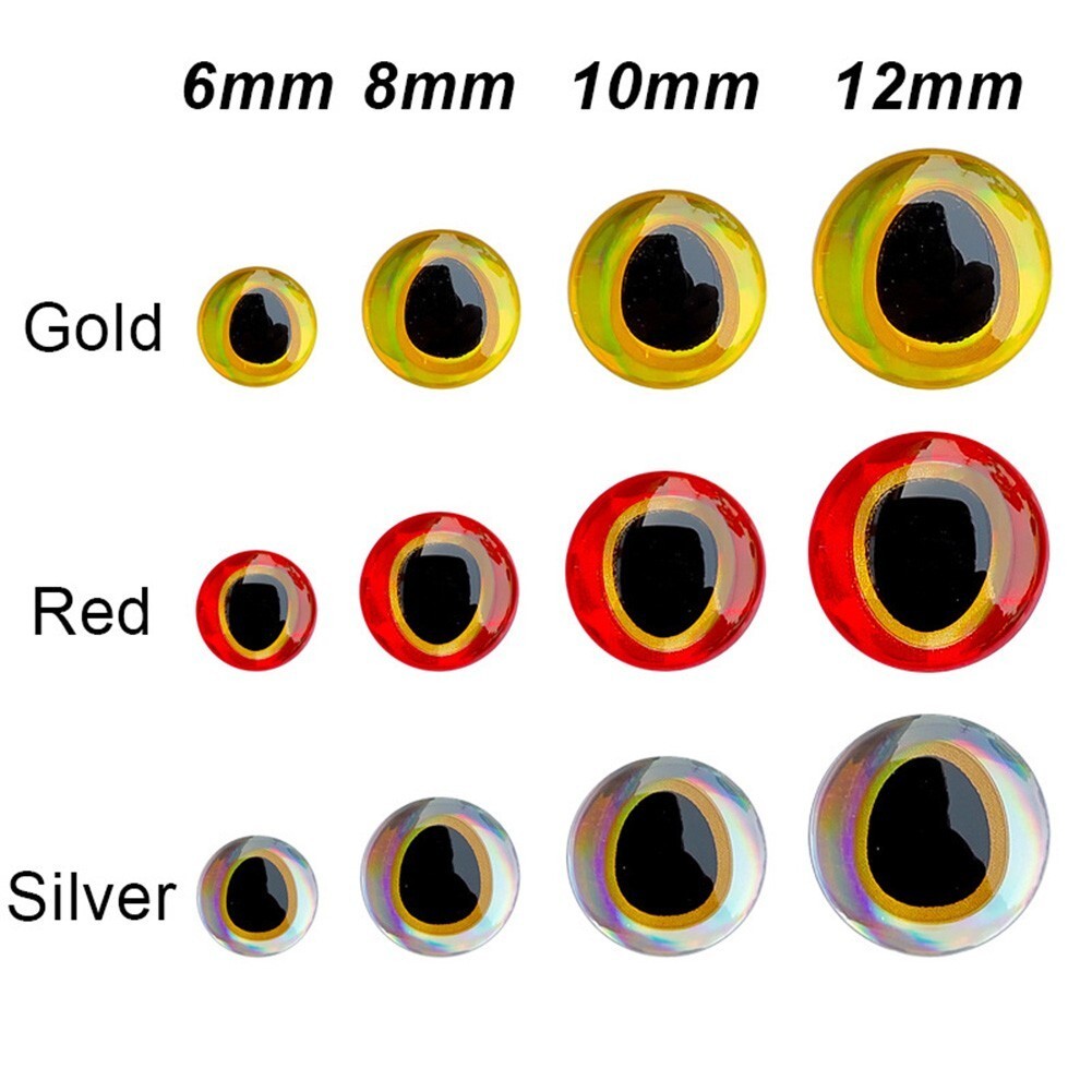 100X 3D-Holographic Fishing Lure Eyes For Fly Tying Stickers 6, 8,10,12mm Useful