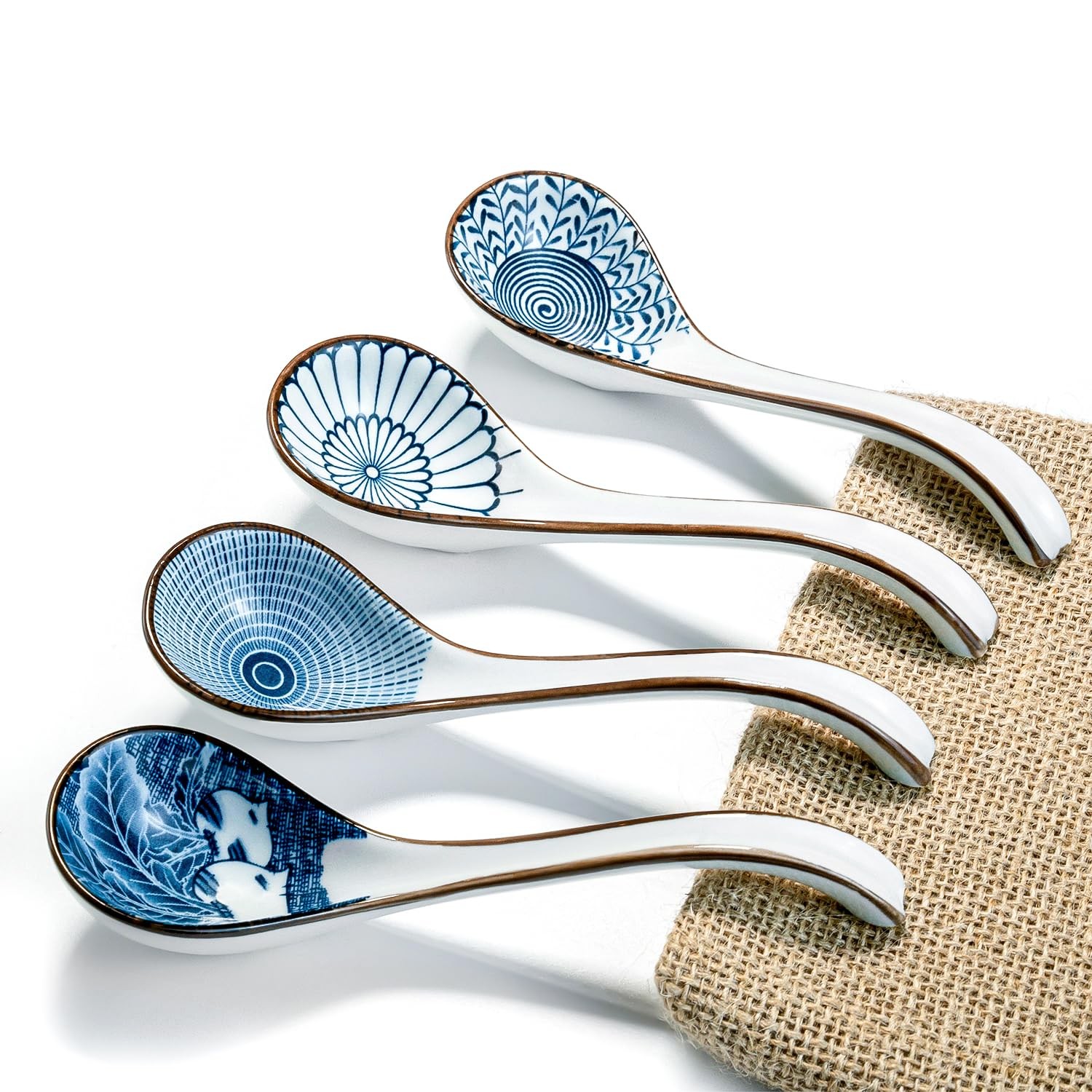 Soup Spoons Set of 4,Asian Soup Spoon Ceramic Ramen Spoons, Japanese Soup Spoon
