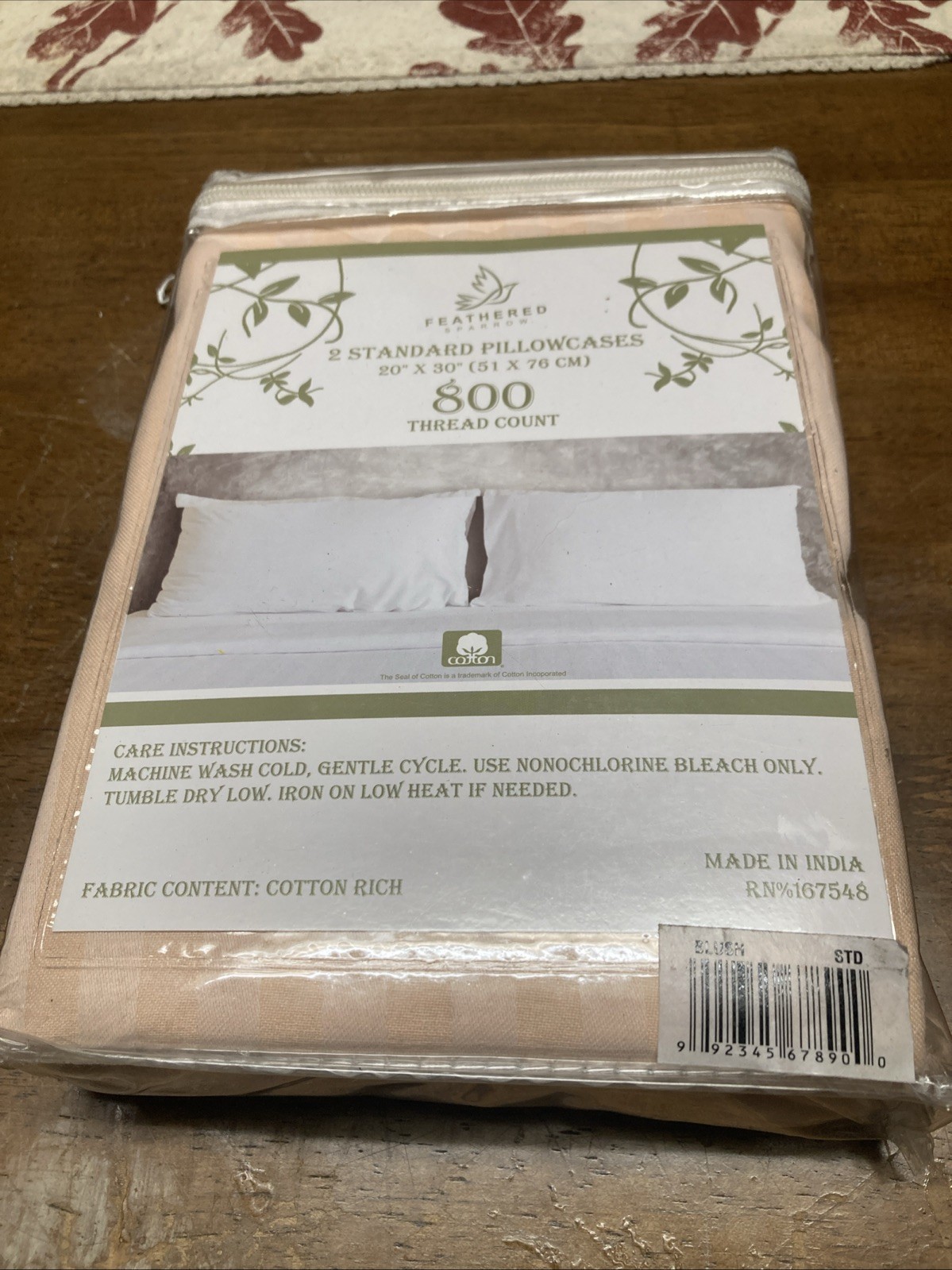 Feathered Sparrow 2 Standard Pillowcases 20”x30” 800 Thread Count, Blush Color