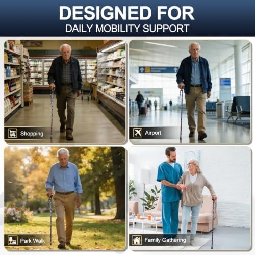 Folding Cane, 5-Level Adjustable Height Walking Stick Lightweight Collapsible Po