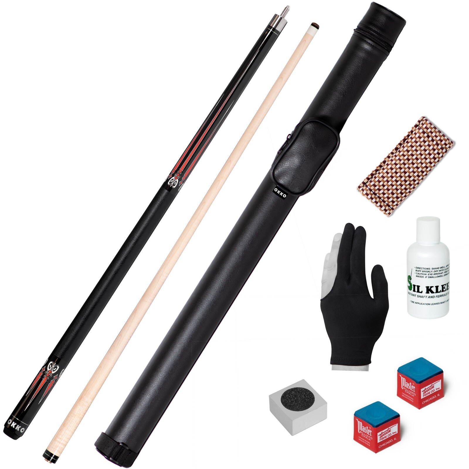 OKKO B-4 Pool Billiard Cue Stick 58” (21 oz) + Hard Round Cue Case + Accessories