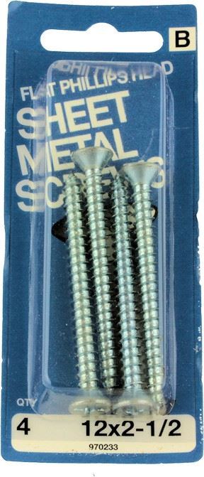 #12 x 2-1/2" Flat Head Phillips Sheet Metal Screws - 4 Pack H-970233