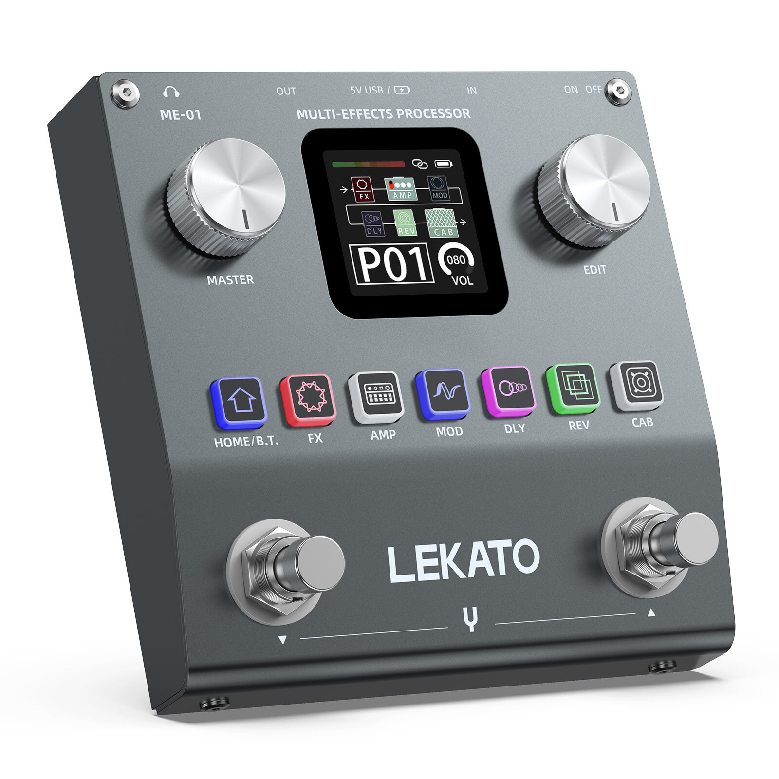 LEKATO Multi Effects Guitar Pedal 6 Effect Modules 80 Preset 20 IRs Rechargeable