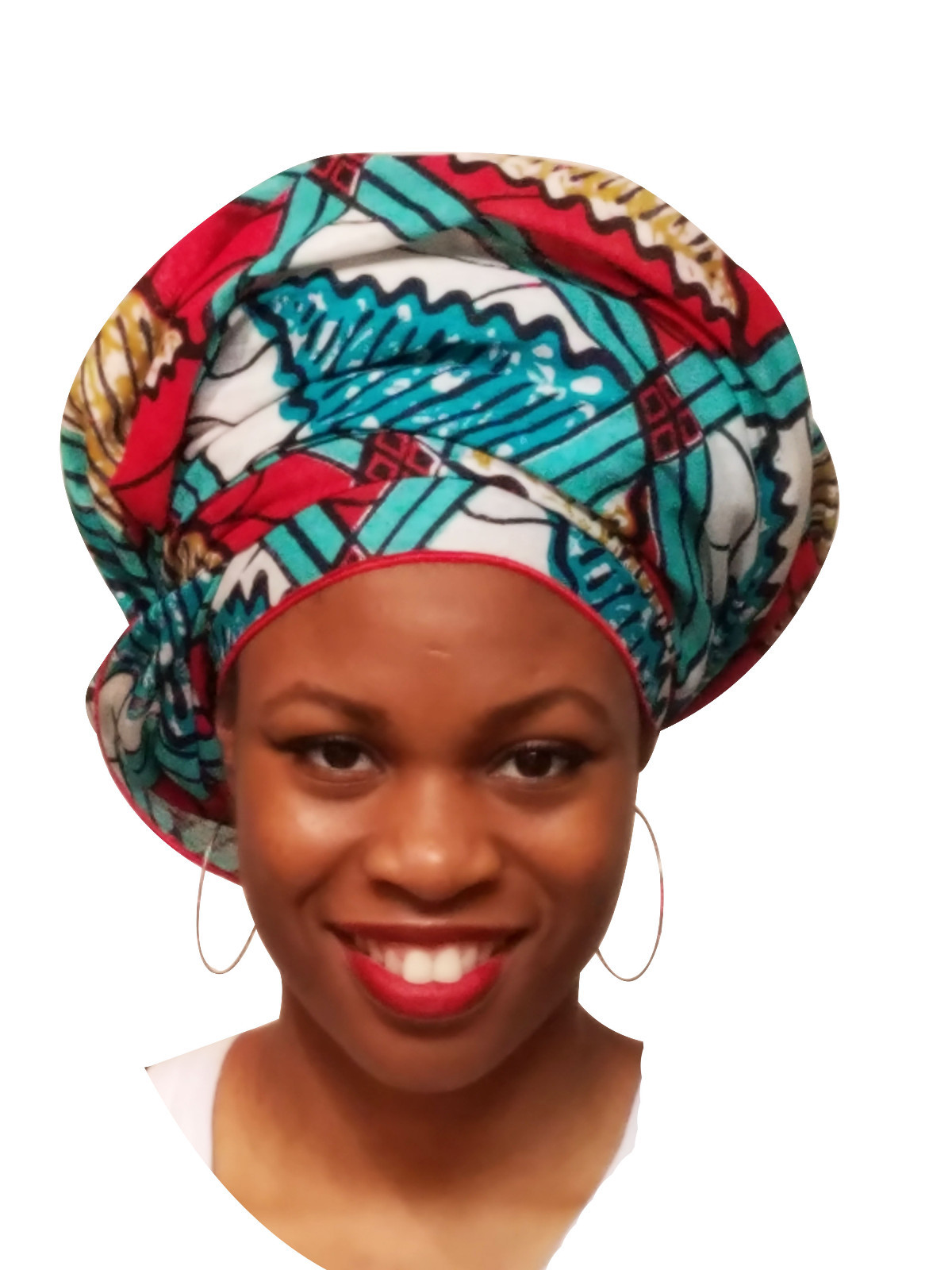 Red, Turquoise African Print Ankara Head wrap, One Size  DP3764