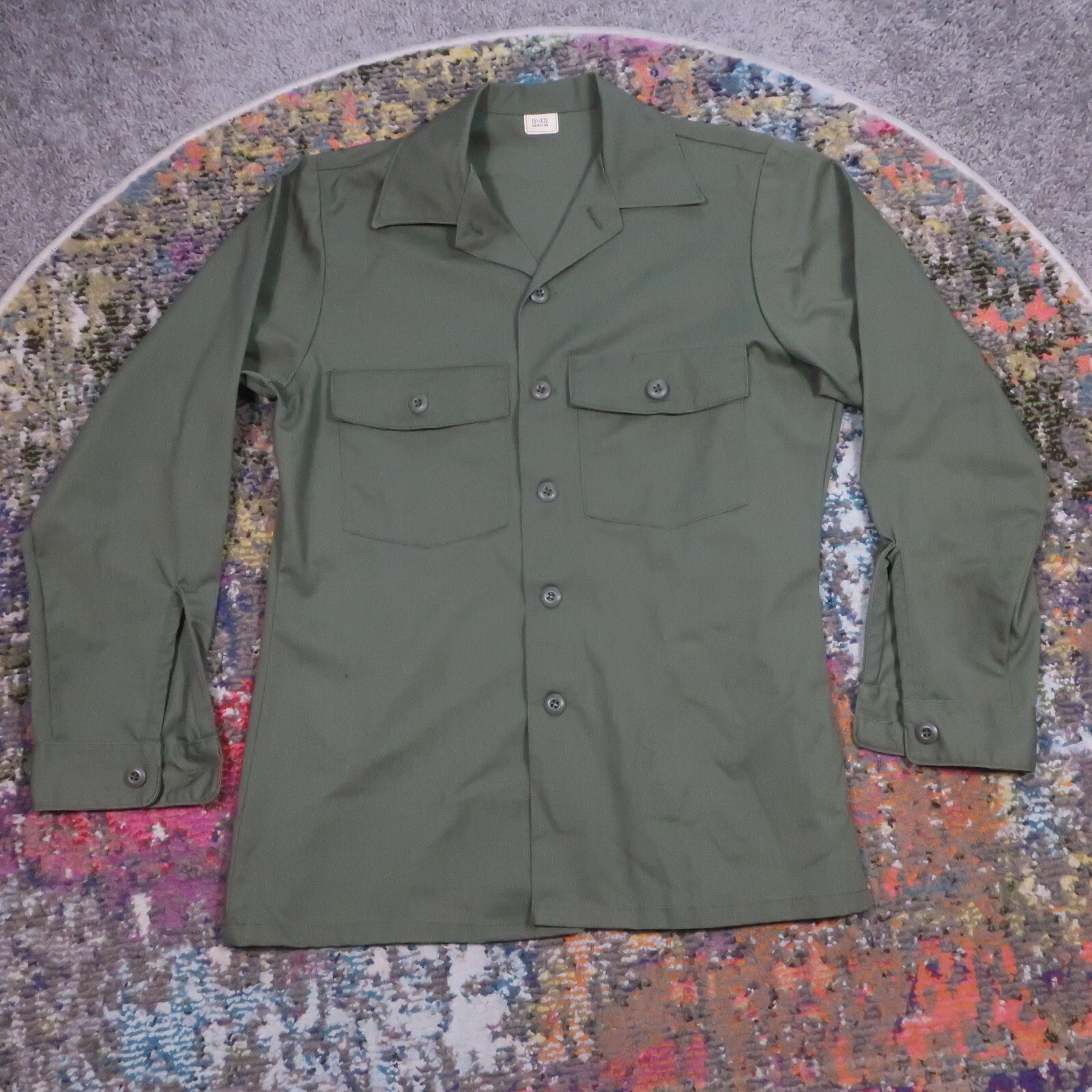 USGI VTG OG-507 Shirt Men M 15.5x33 Button Up Army Green Utility Dura Press 80s