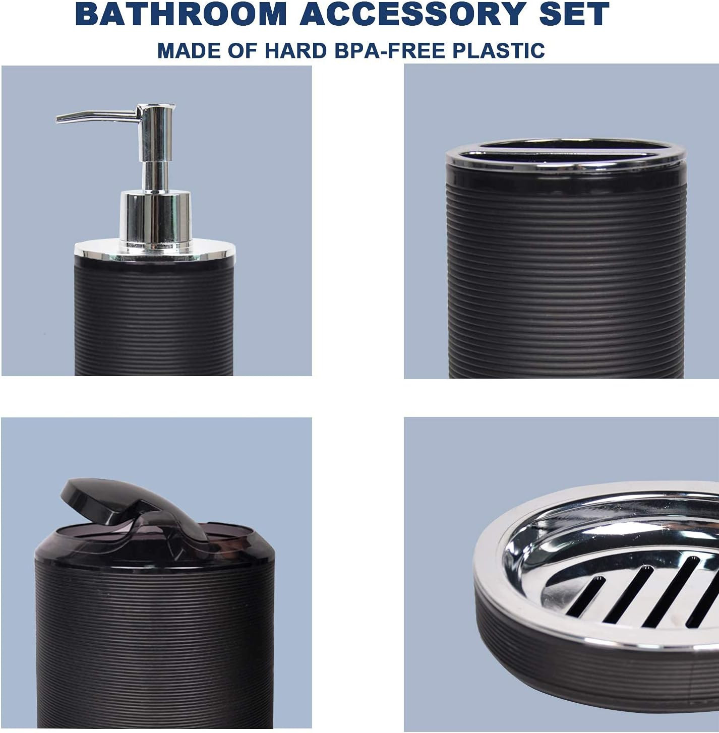 Elegant 6-Piece Black Bathroom Accessories Set for Home Décor and Gifts
