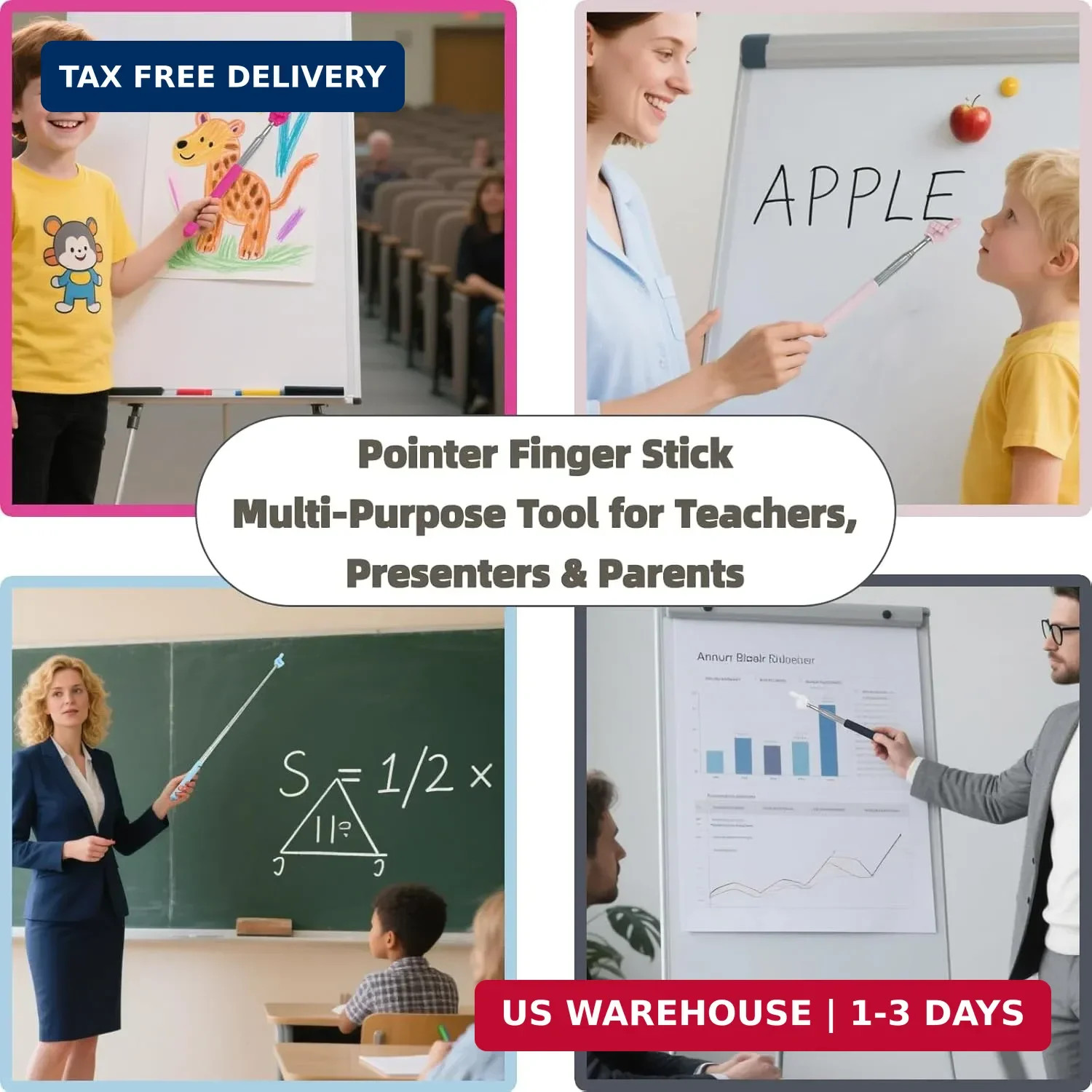 4 PCS Telescopic Pointer Stick - Retractable Teacher Pointer for Classroom, Exte