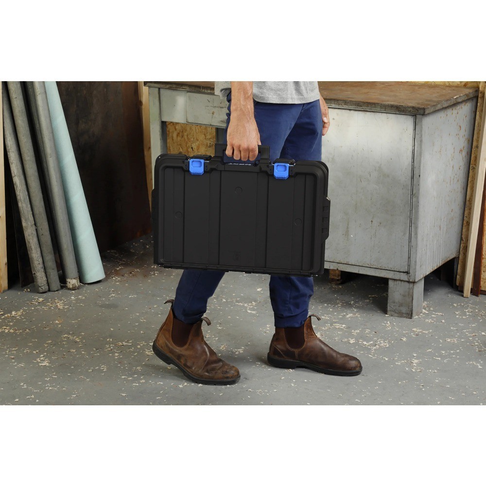 Modular Stackable Tool Box with Small Blue Organizer and Adjustable Dividers for