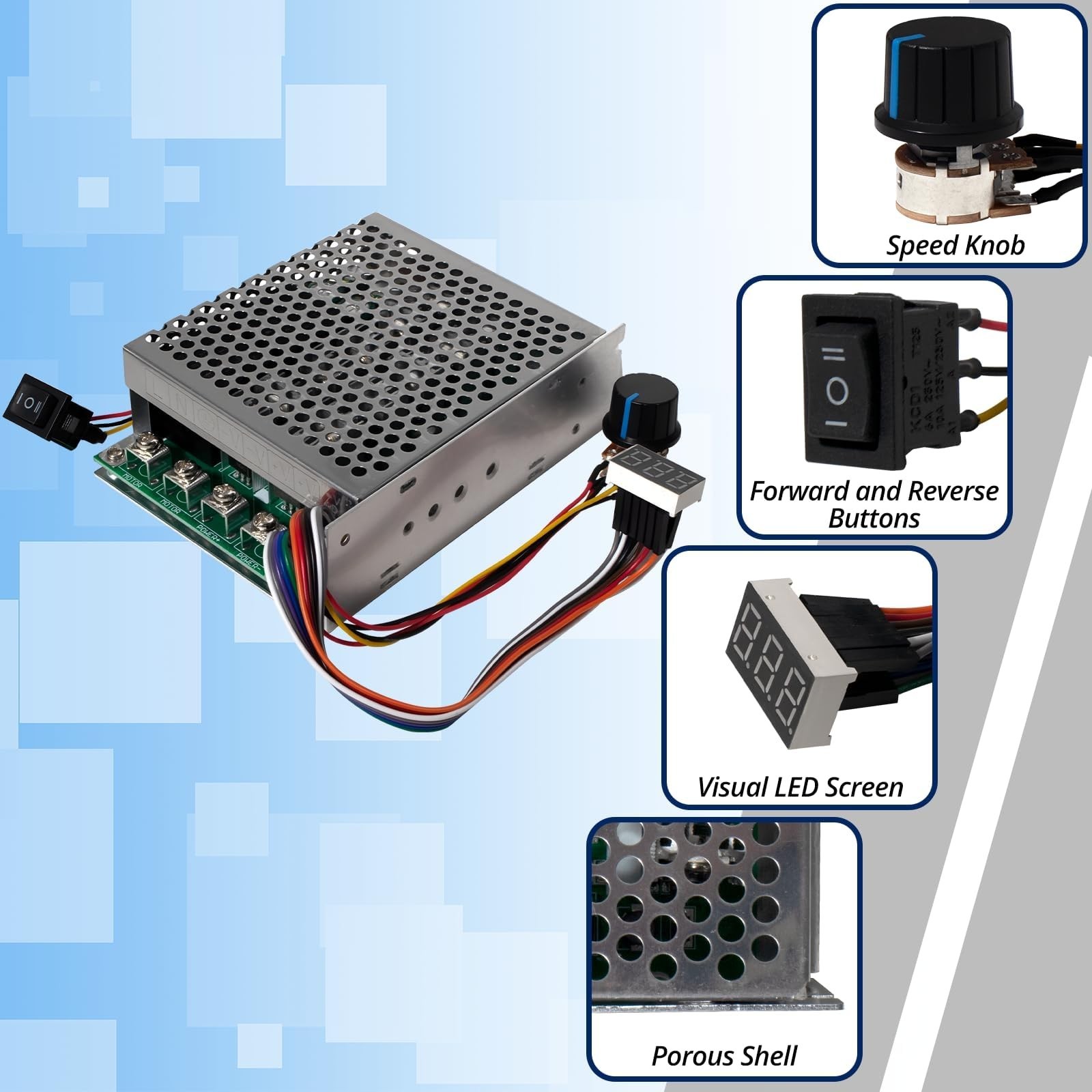 60A Adjustable PWM DC Motor Speed Controller - Digital Display, 10V-55V, Brushed