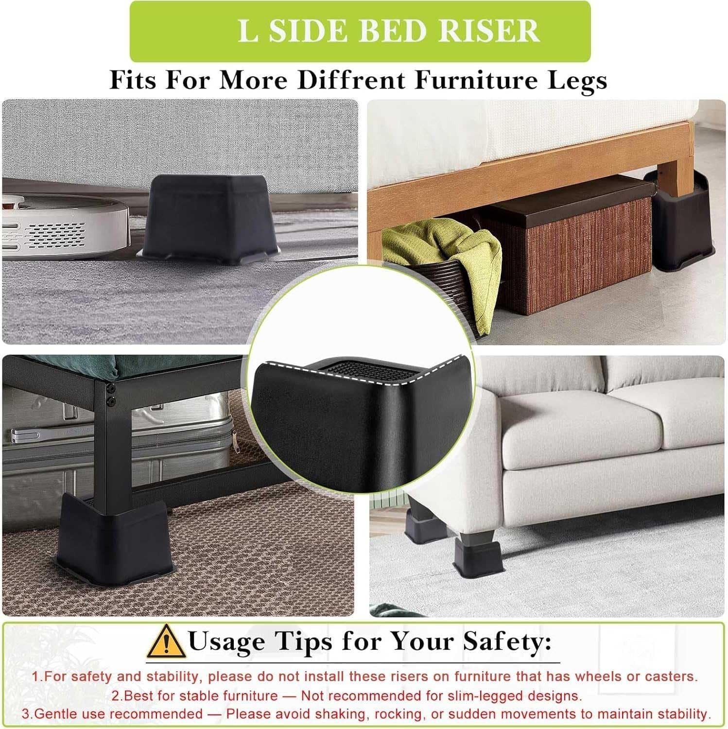 Multi-Purpose 4 Inch Bed Risers - Support Up to 6000 Lbs, Easy Installation