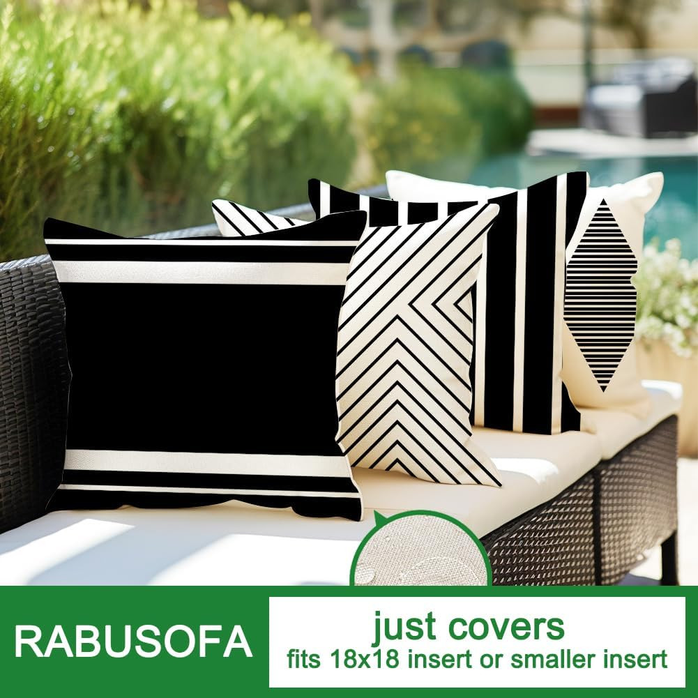 Outdoor Pillows Waterproof,18X18 Inch Black and White Throw Pillows Boho Set of