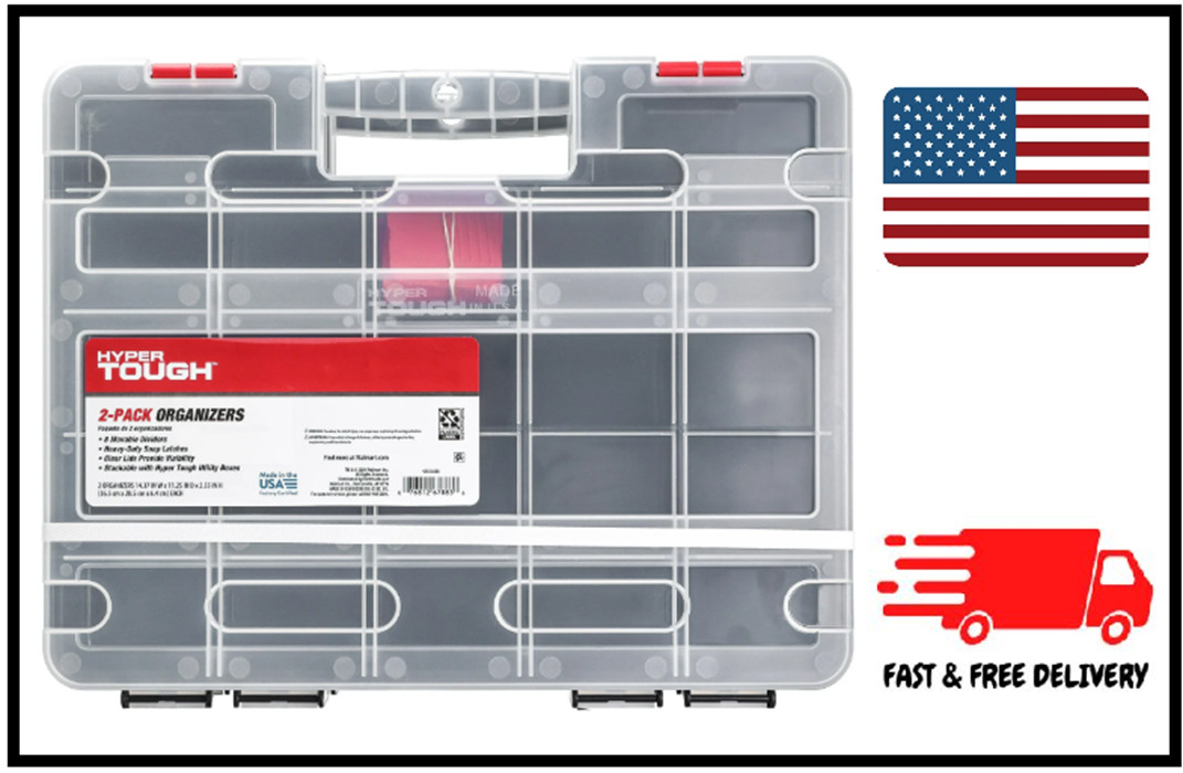 2-Pack Organizer, Stackable Plastic With 8 Movable Dividers