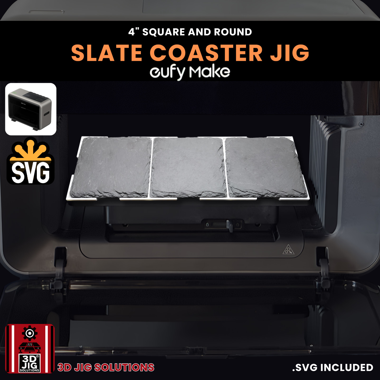 EufyMake E1 UV Printer Jig | 4" Round & Square Slate Coaster Template