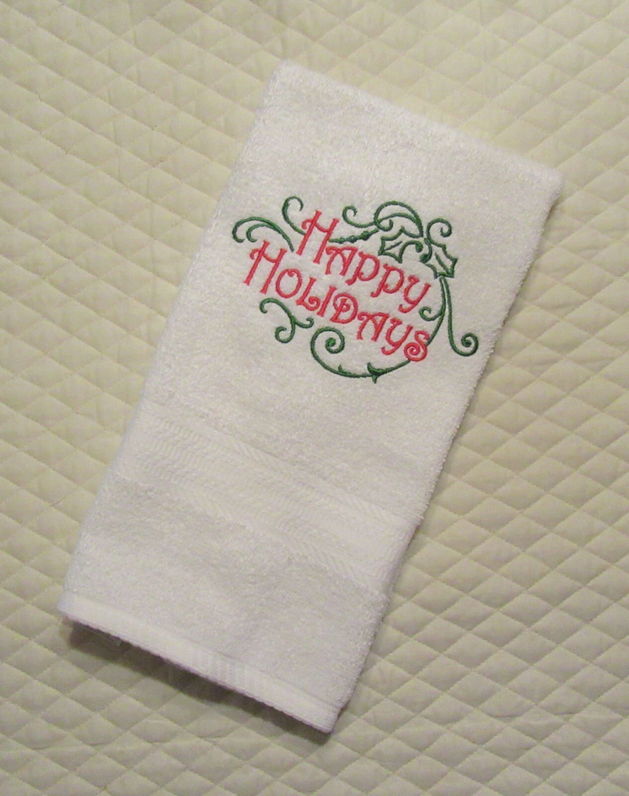 Happy Holidays Embroidered Towel - 16x27