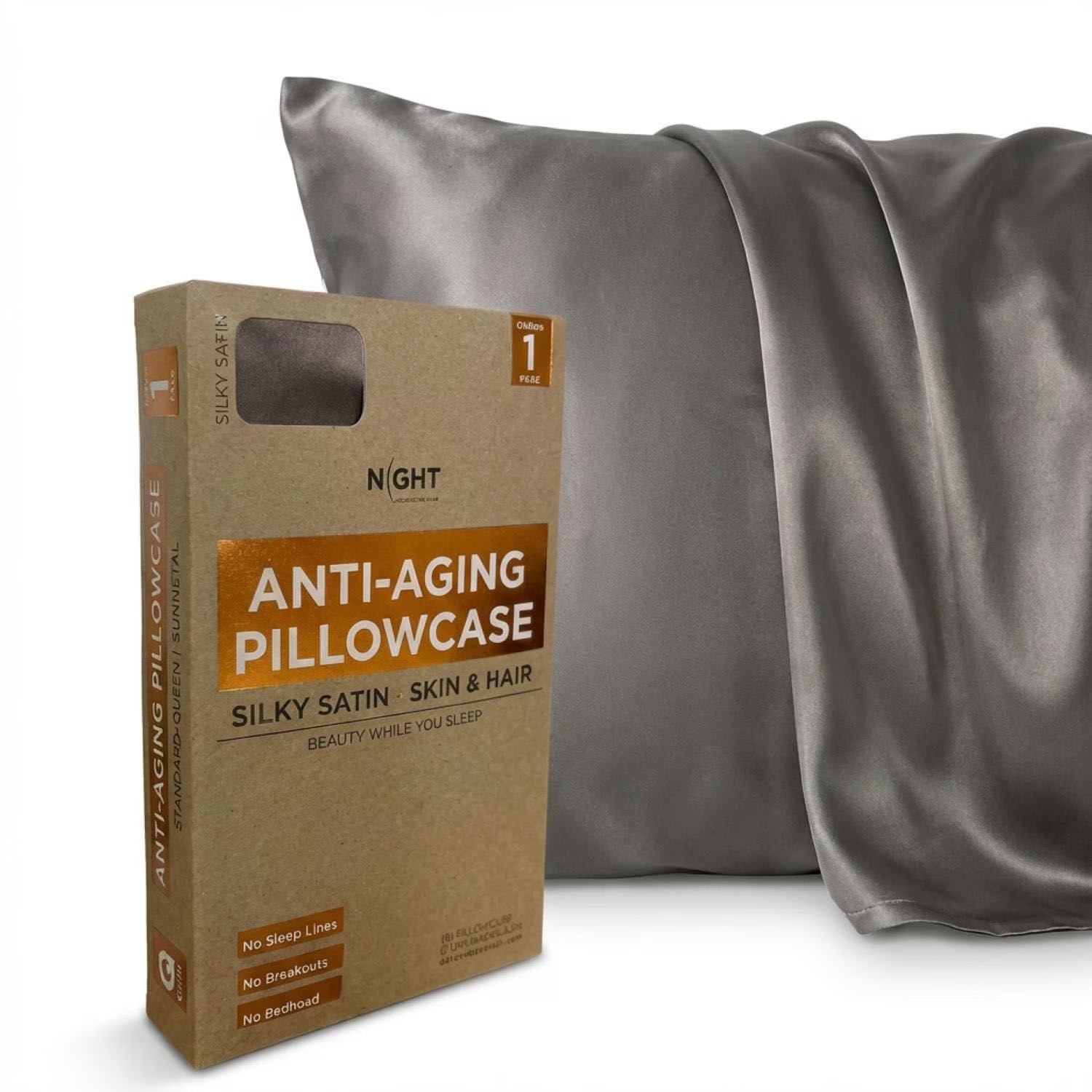 Night Anti-Aging Pillowcases Standard/Queen Size Dark Grey 2-Pack New & Sealed