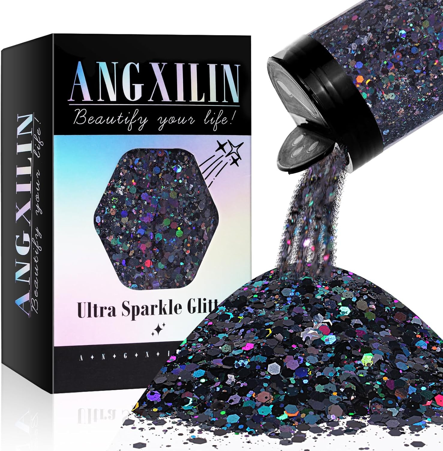 Holographic Chunky Glitter, 190G/6.7Oz Chunky and Fine Mixed Craft Glitter, Bulk