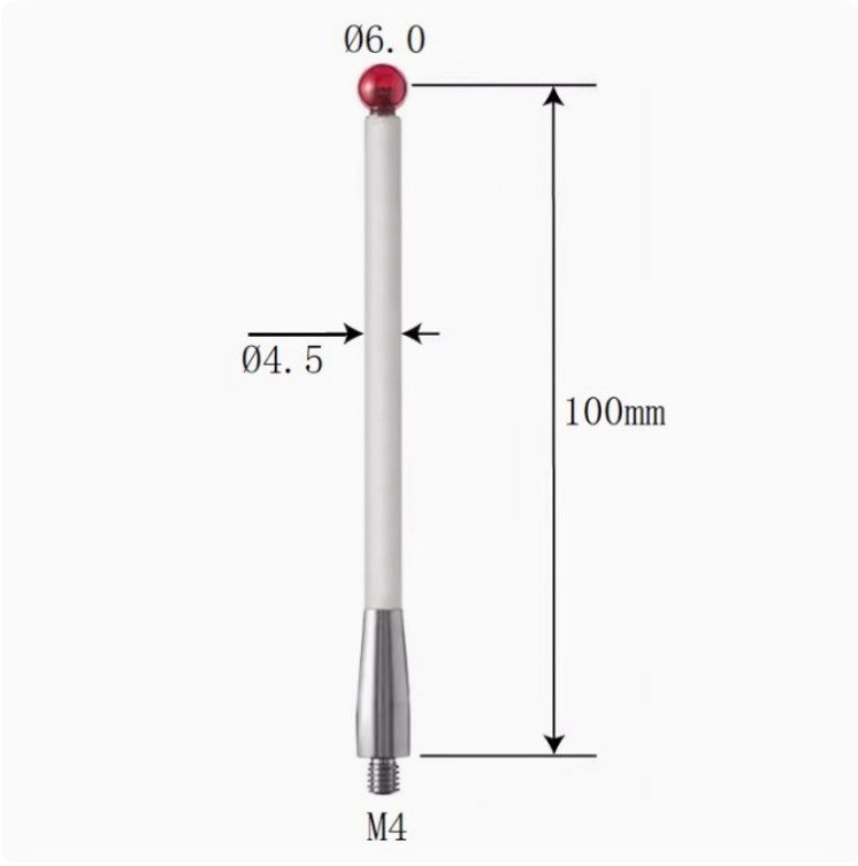 A-5000-3712 CMM Touch Probe Stylus 6mm Ruby Ball Tip Ceramic shaft M4 Thread