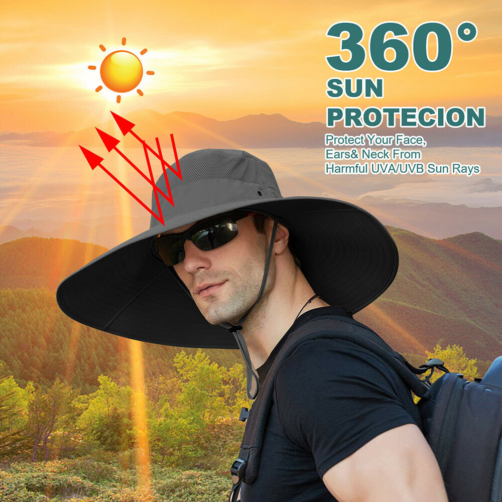 Men Wide Brim Sun Hat UV Protection Bucket Hiking Camping Fishing Safari Summer