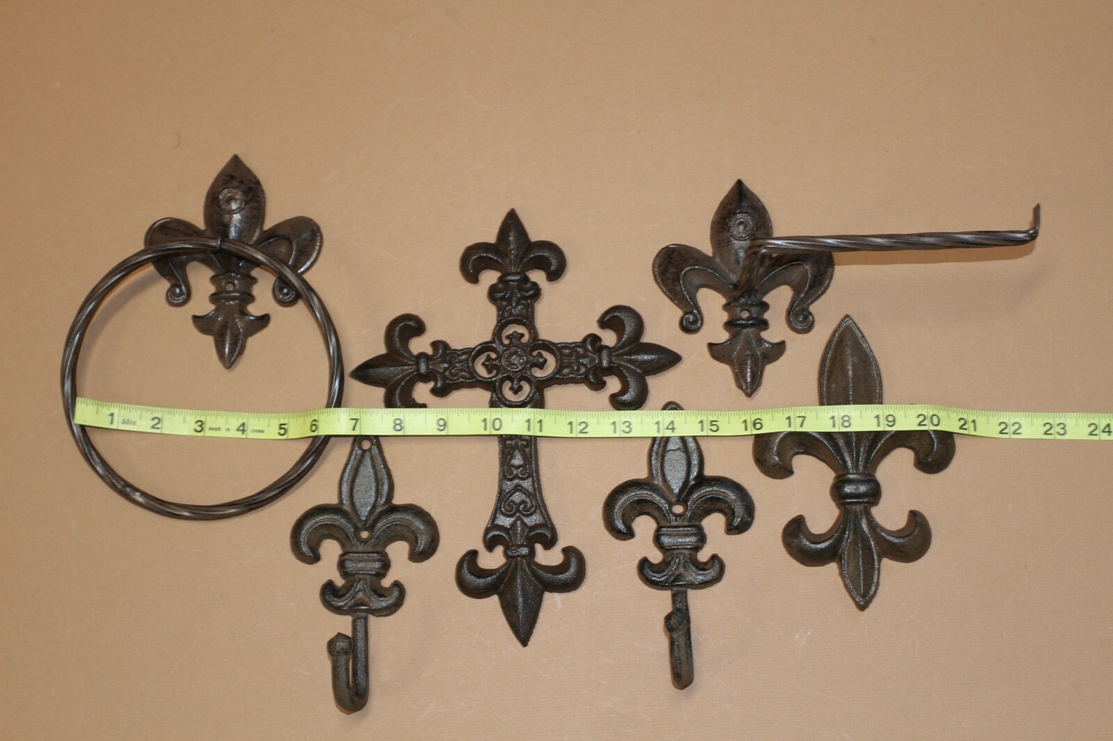 Deluxe Fleur De Lis Bathroom Decor Set, Cross, Hooks, TP Holder, Thoughtful pg3